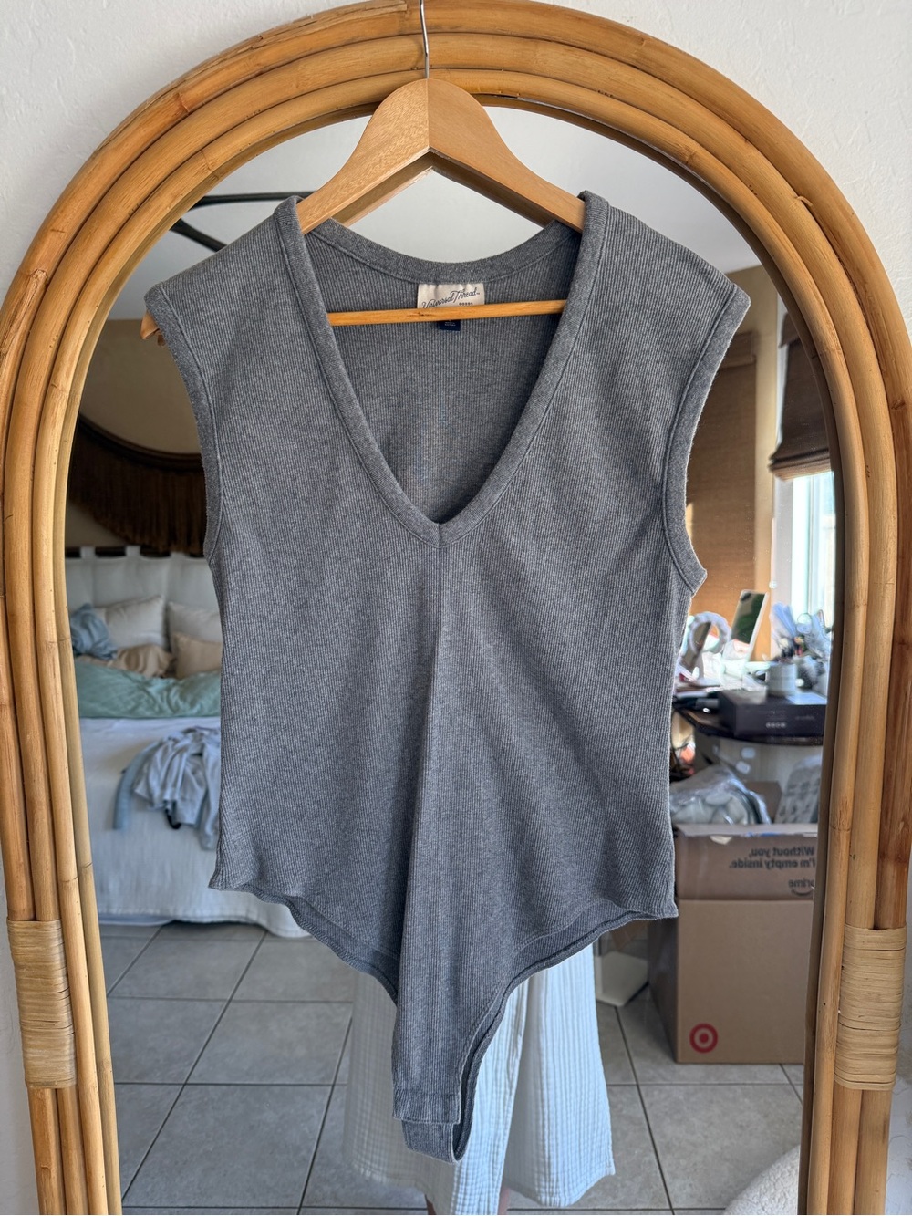 Universal Thread Sleeveless V-Neck Bodysuit in Gray